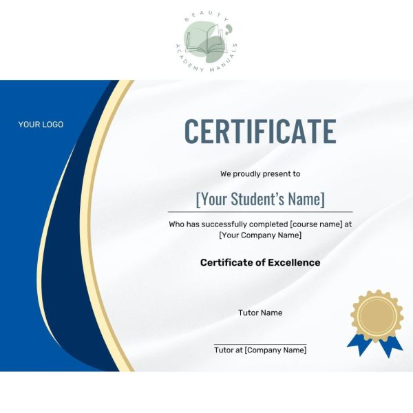 Blue Academy Certificate of Course Completion Editable Template